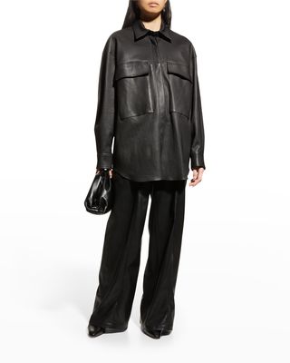 Workwear Button-Front Leather Shirt