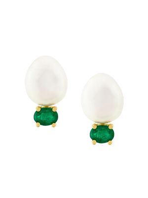 Wouters & Hendrix Gold 18kt gold, pearl and emerald stud earrings - Multicolour