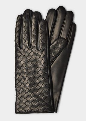 Woven Cashmere-Leather Gloves