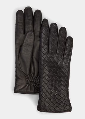 Woven Leather & Cashmere Gloves