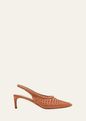 Woven Leather Slingback Pumps