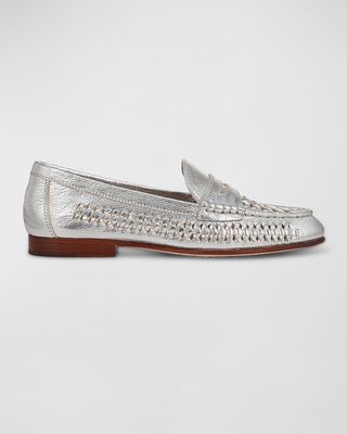 Woven Metallic Penny Loafers