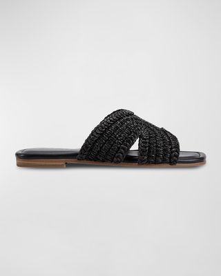 Woven Raffia Flat Slide Sandals