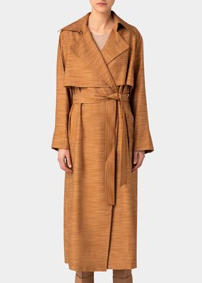 Woven Stripe Belted Trench Coat