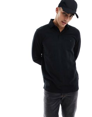 Wrangler long sleeve refined polo shirt in black