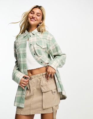 Wrangler plaid soft touch overshirt in mint and white-Multi
