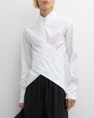 Wrap-Front Cutout Cotton Poplin Shirt