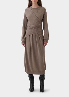 Wrap Long-Sleeve Wool Dress