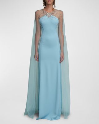 Wren Degrade Crystal Illusion Cape Gown