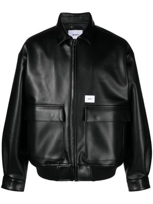 WTAPS bone appliqué faux-leather bomber jacket - Black