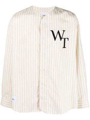 WTAPS League pinstriped collarless shirt - Neutrals