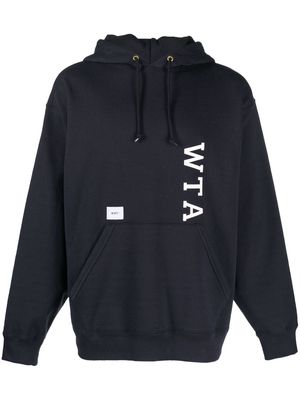 WTAPS logo-print cotton drawstring hoodie - Blue