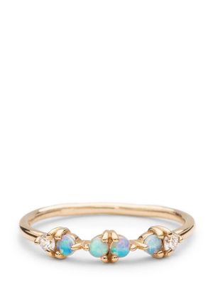 WWAKE 14kt recycled yellow gold Demi-Paired opal and diamond ring