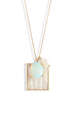 Wwake Pearl & Opal Charm Necklace in Yellow Gold/Pearl/Opal