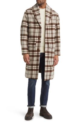 WYTHE Shawl Collar Wool Coat in Brown/Cream Casentino Check