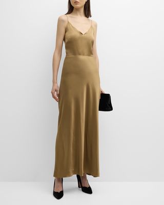 x Atelier Jolie V-Neck Sleeveless Silk Maxi Slip Dress