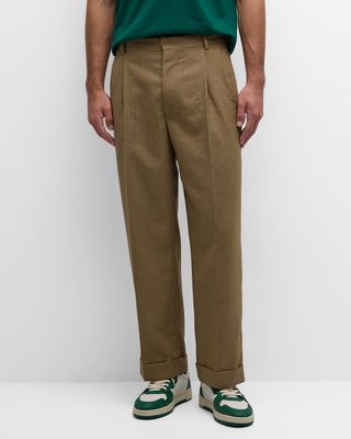 x le FLEUR Men's Pleated Houndstooth Trousers