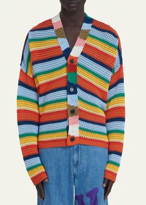 x No Vacancy Inn Men's Multicolor Striped Crochet Cardigan