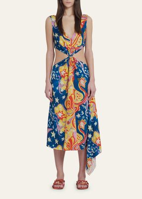 x No Vacancy Inn Sleeveless Cutout Asymmetric Midi Dress