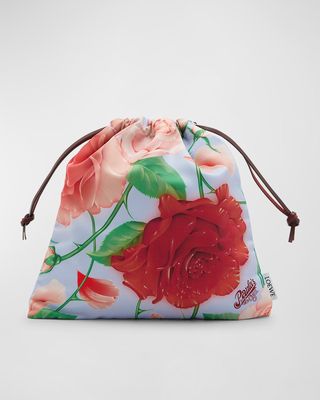 x Paula's Ibiza Rose-Print Canvas Pouch Clutch Bag