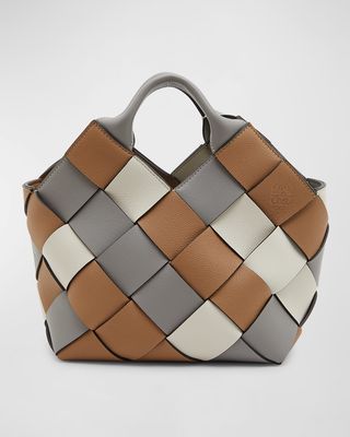 x Paula's Ibiza Small Woven Basket Top-Handle Bag