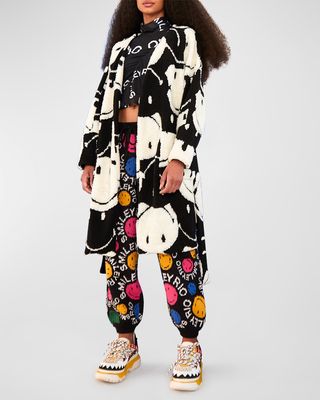 X Smiley Belted Two-Tone Cardigan