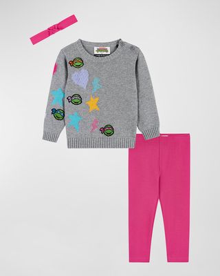 x TMNT Girl's Chenille Heart & Star Sweater Set, Size 2-7
