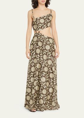 Xanita Floral Asymmetric Cut-Out Maxi Dress