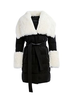 Xena Belted Shearling-Trim Coat