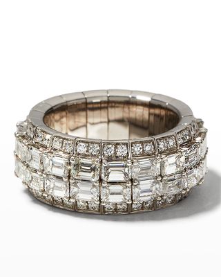 Xpandable 18k White Gold Emerald-Cut and Round Diamond Ring, Size 6 - 10