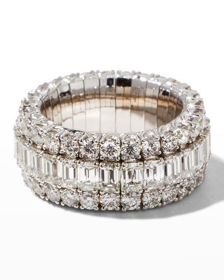 Xpandable 18k White Gold Round and Emerald-Cut Diamond Ring, Size 5 3/4 - 10 1/4
