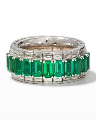 Xpandable Emerald Baguette and Diamond Ring, Size 6.5-10