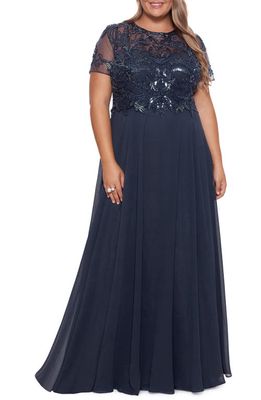 Xscape Beaded Chiffon A-Line Gown in Charcoal