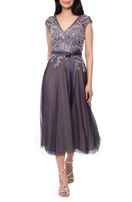 Xscape Beaded Fit & Flare Cocktail Dress in Grey/Blush