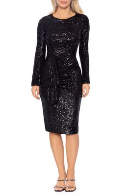 Xscape Long Sleeve Sequin Cocktail Dress in Black