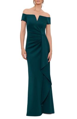 Xscape Off the Shoulder Scuba Crepe Gown in Hunter