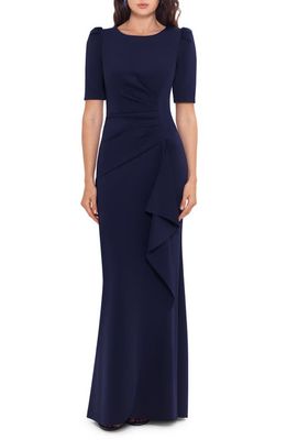 Xscape Ruffle Puff Sleeve Gown in Midnight