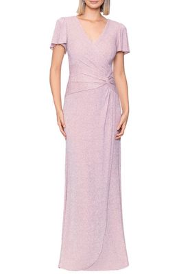 Xscape Short Sleeve Metallic Knit Gown in Rose/Gold
