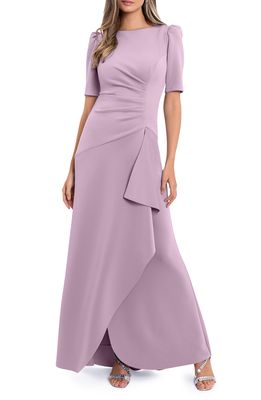 Xscape Side Ruched Ruffle Details Scuba Crepe Gown in Rose