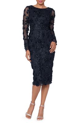 Xscape Soutache Lace Long Sleeve Cocktail Dress in Black
