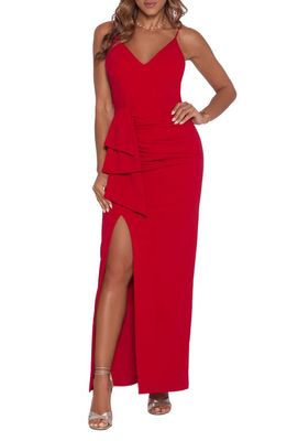 Xscape Spaghetti Strap Scuba Crepe Fit & Flare Dress in Red