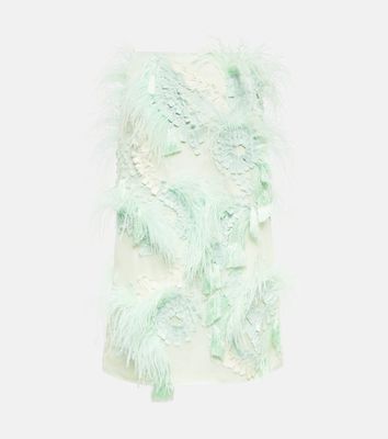 Xu Zhi Feather-trimmed embroidered skirt