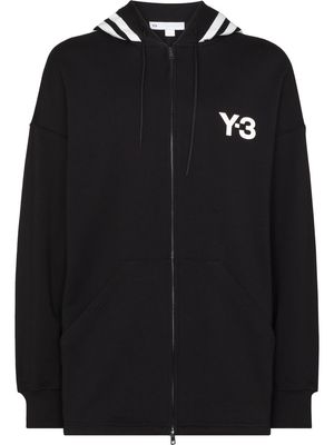 Y-3 contrast-stripe zip-up hoodie - Black