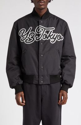 Y-3 Embroidered Team Nylon Bomber Jacket in Black/Blanch Yellow