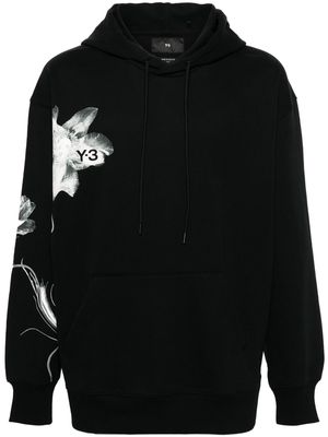 Y-3 floral-print drawstring hoodie - Black