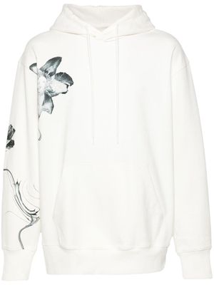 Y-3 floral-print jersey hoodie - White