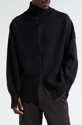 Y-3 Front Zip Wool Blend Mock Neck Sweater in Black