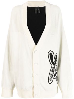 Y-3 graphic-print V-neck cardigan - White