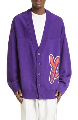 Y-3 Intarsia Logo Oversize Cardigan in Purple