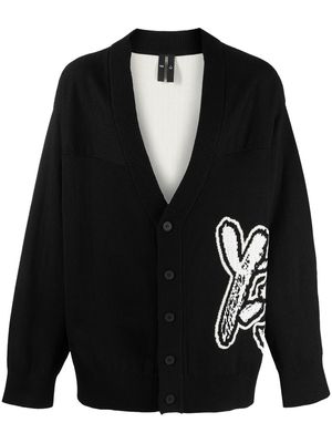 Y-3 logo-intarsia knitted cardigan - Black